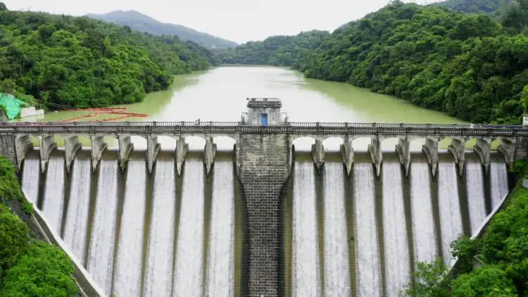 hydropower dam using water flow to produce cheap renewable energy.