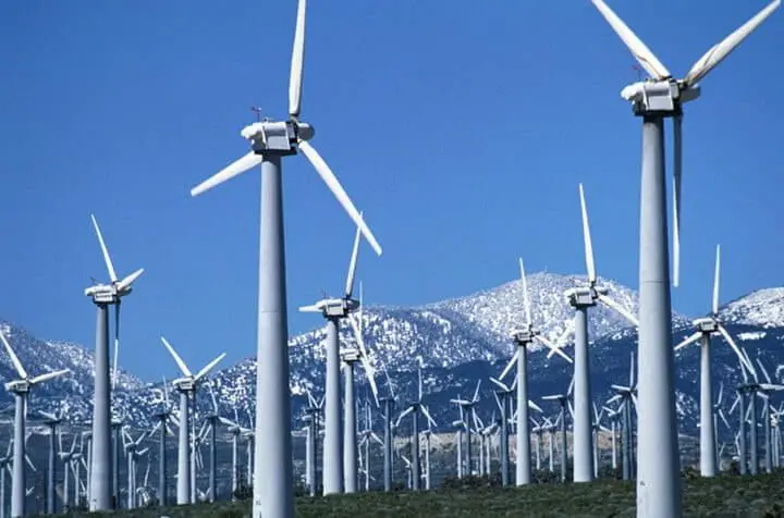 a field of wind turbines generating renewable energy.