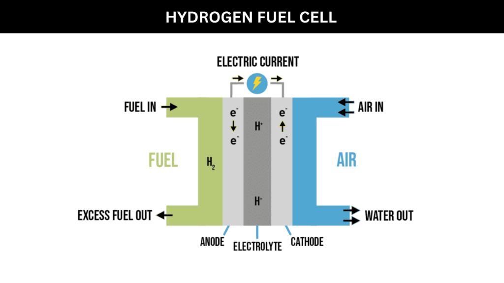 a hydrogen fuel cell converts hydrogen's chemical energy into electrical energy through a reaction with oxygen.