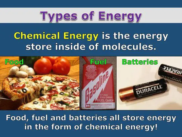 chemical energy stored in batteries and food