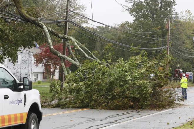 downed power lines after storm in rhode island