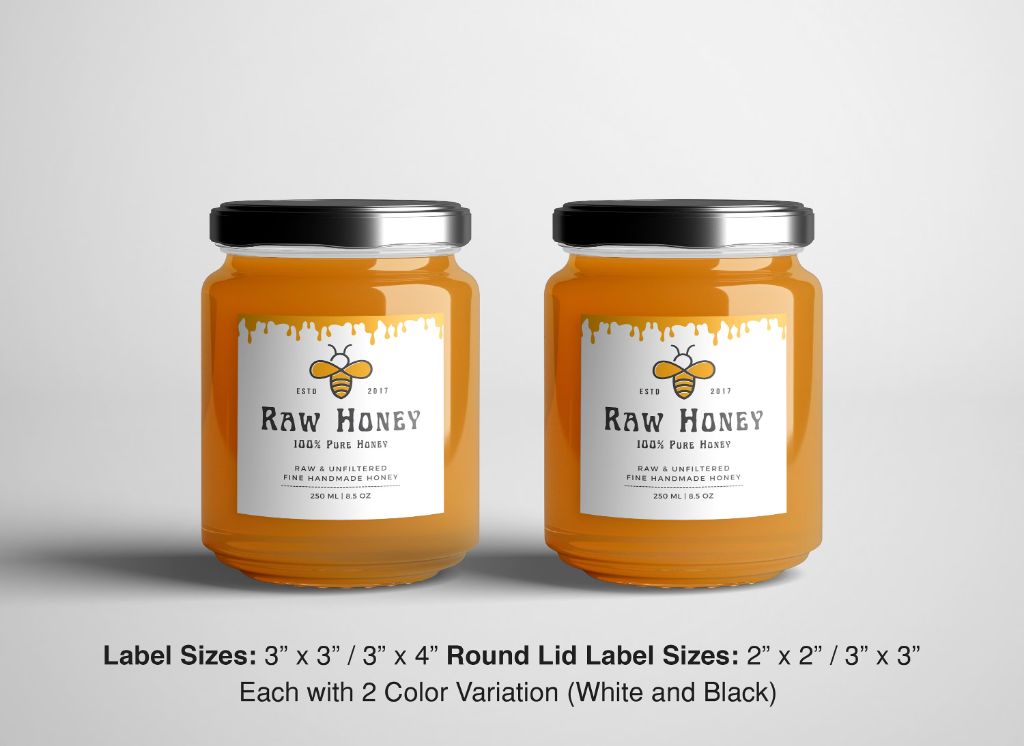 fair trade and organic labels on honey jars