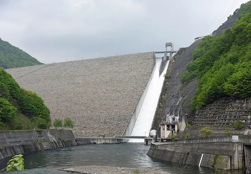 image of a large hydropower dam and reservoir in japan