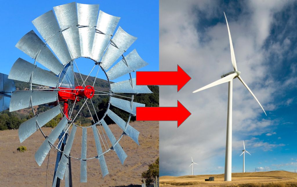 modern wind turbines that are larger and more efficient
