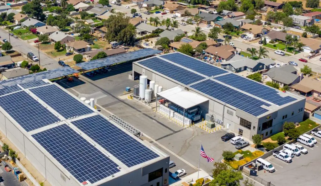 rooftop solar panels on a commercial building
