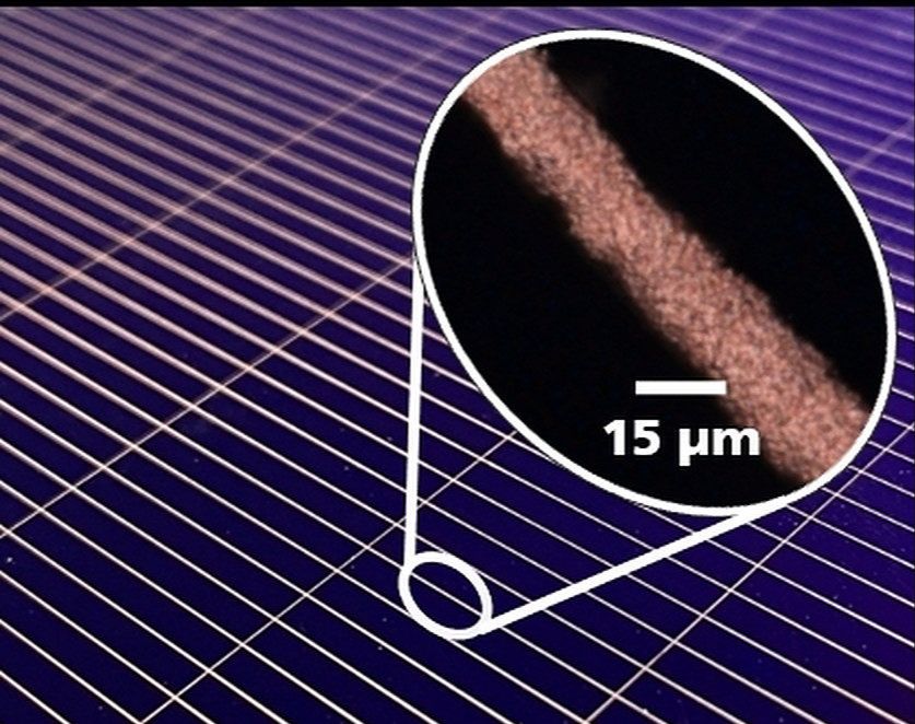 silicon solar cell under a microscope