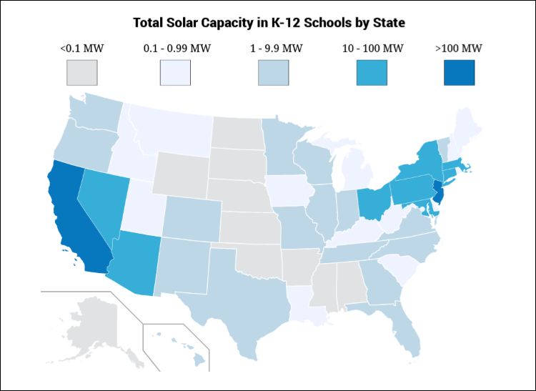 solar panel adoption by schools is highest in the southwest region.