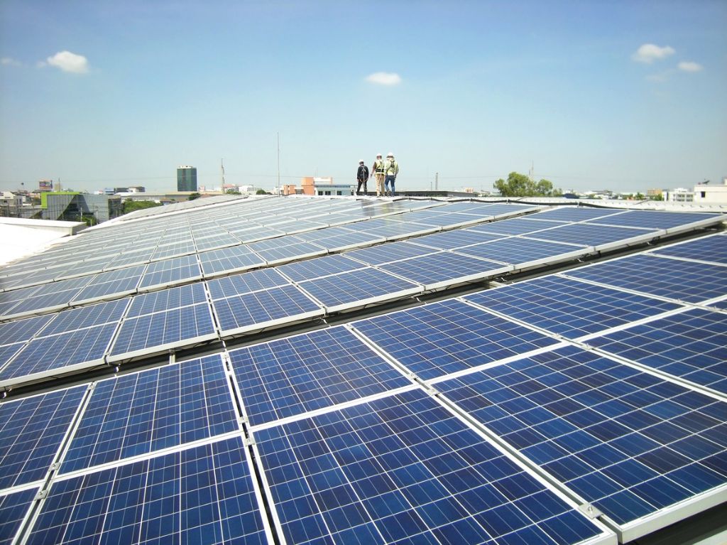 solar panels on a commercial rooftop