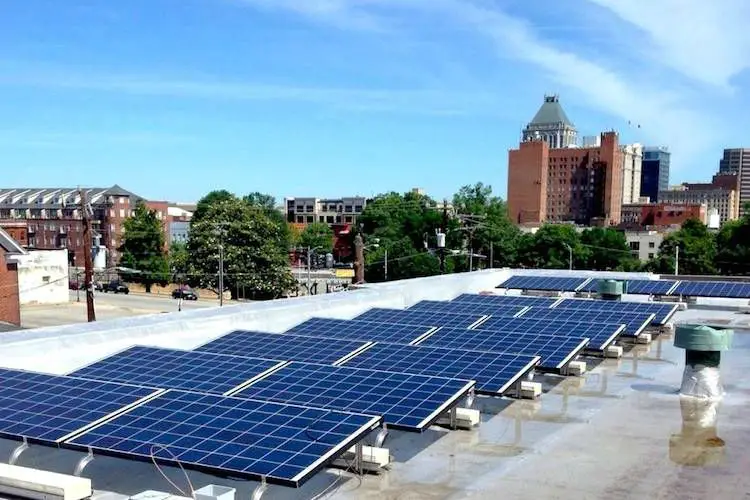 solar panels on a roof generating renewable energy.