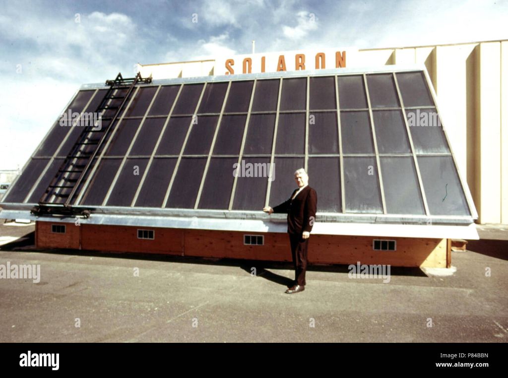 solar panels on a roof in the 1970s