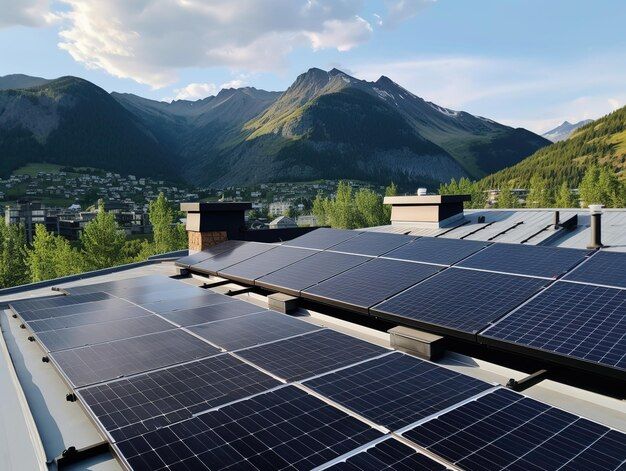 solar panels on roof with mountains in background
