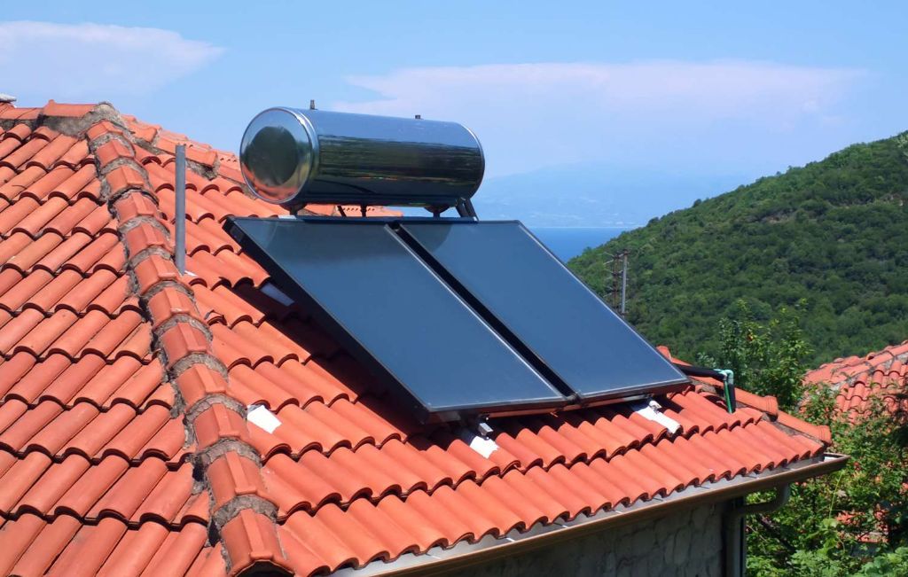 solar thermal collectors on a roof