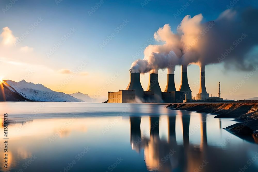 steam rising from geothermal power plant