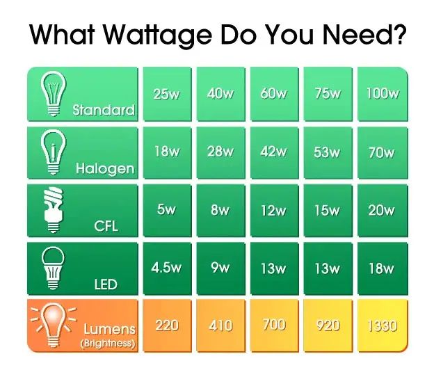 various lightbulbs with different wattages