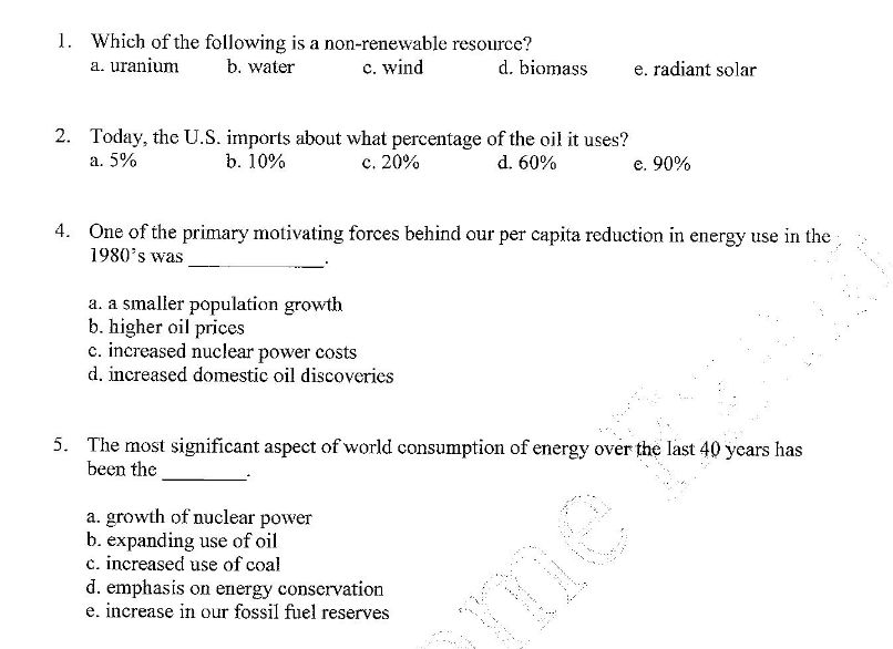 Which of the following is a renewable but not inexhaustible resource?
