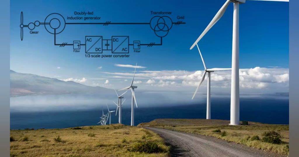 wind turbines converting wind energy into electricity