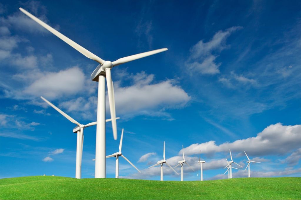 wind turbines generating renewable energy.