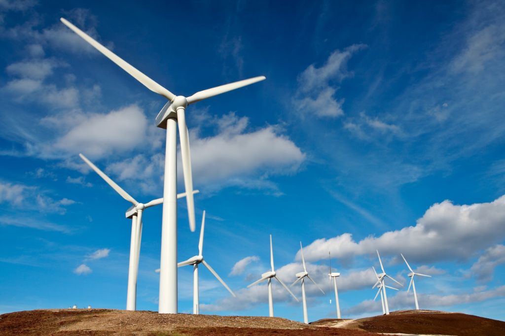wind turbines harness the wind's energy to generate clean electricity without emissions.