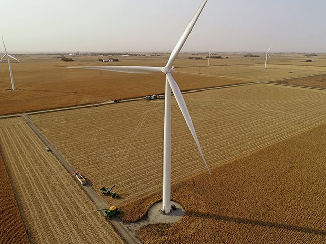 wind turbines on farmland