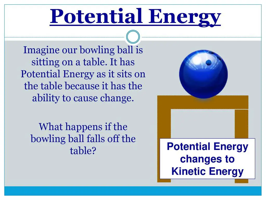 a book sitting on a table has potential energy that can be converted to kinetic energy if it falls.