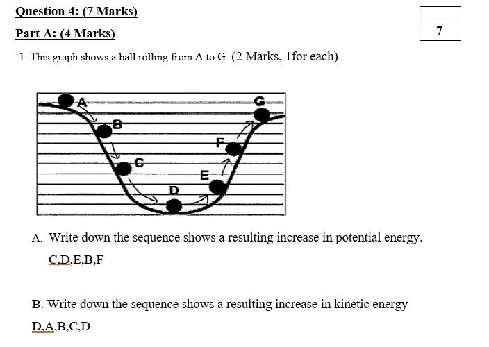 a diagram showing potential and kinetic energy of a ball rolling down a hill. the potential energy decreases as kinetic energy increases.