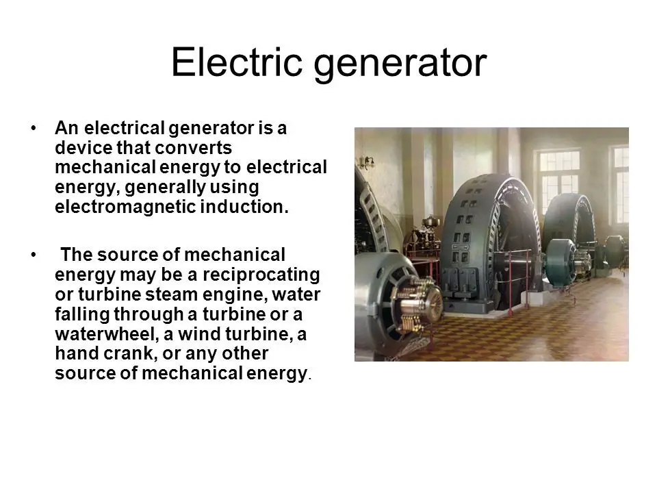 a generator converts mechanical energy from an engine to electrical energy through electromagnetic induction.