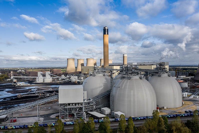 a large biomass power plant facility generating renewable electricity