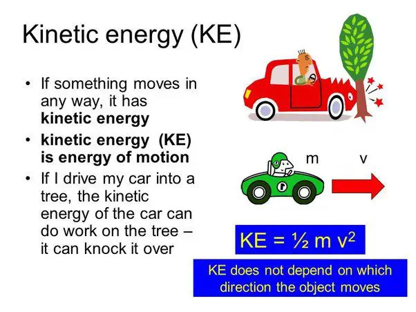 a moving car has kinetic energy that increases with speed and decreases when braking.