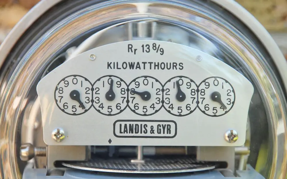 an electric meter measuring kilowatt-hours.