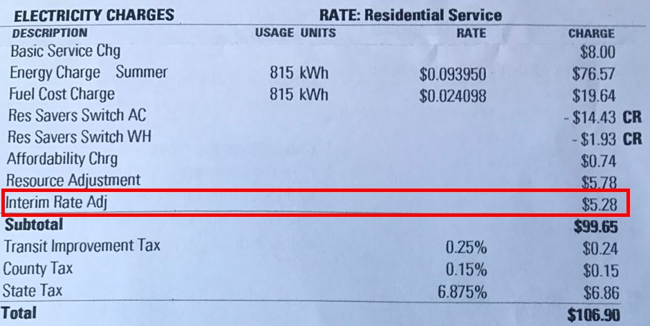 electricity bill with kwh usage highlighted.