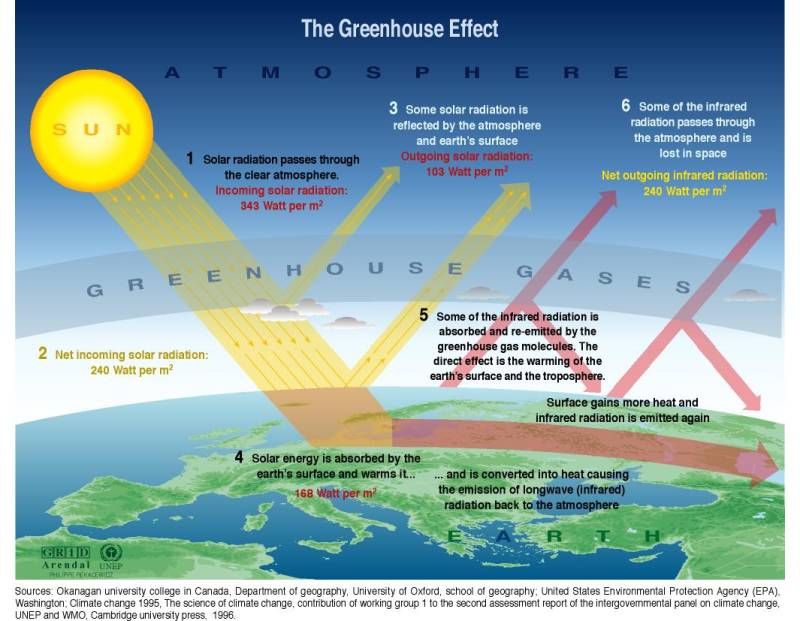 greenhouse gases absorb infrared radiation, causing more heat to be trapped on earth.