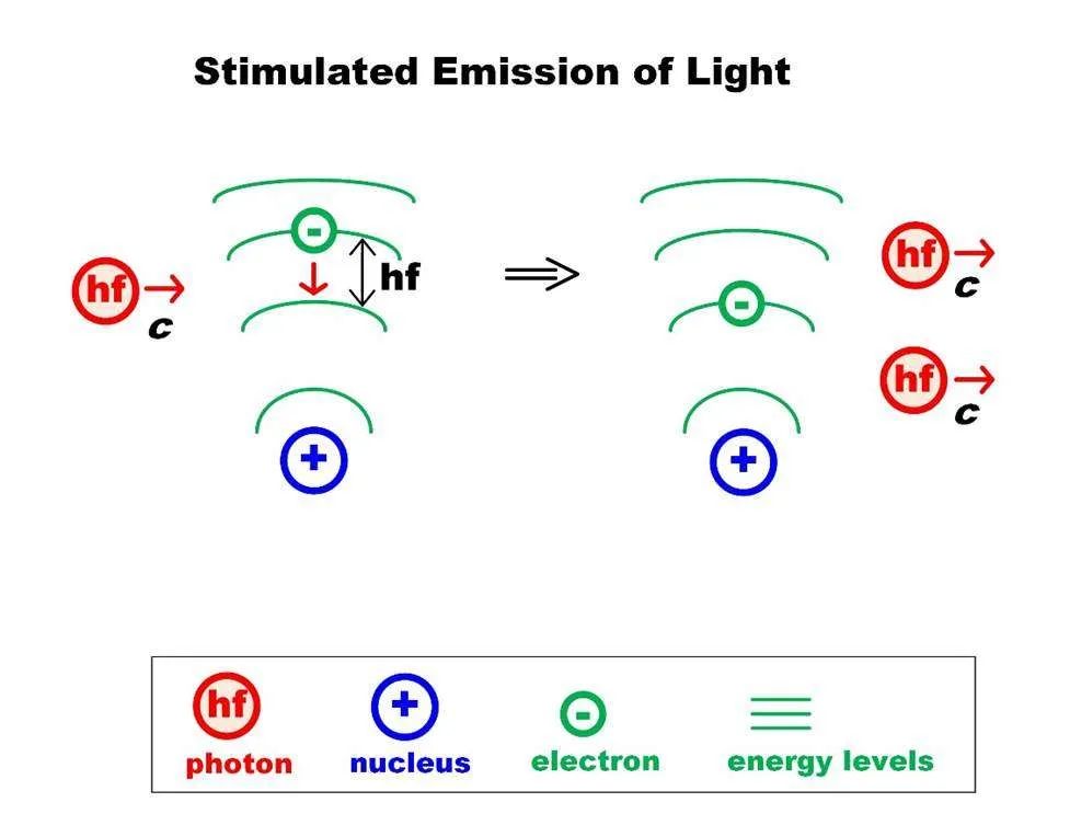 lasers produce focused beams of light via stimulated emission.
