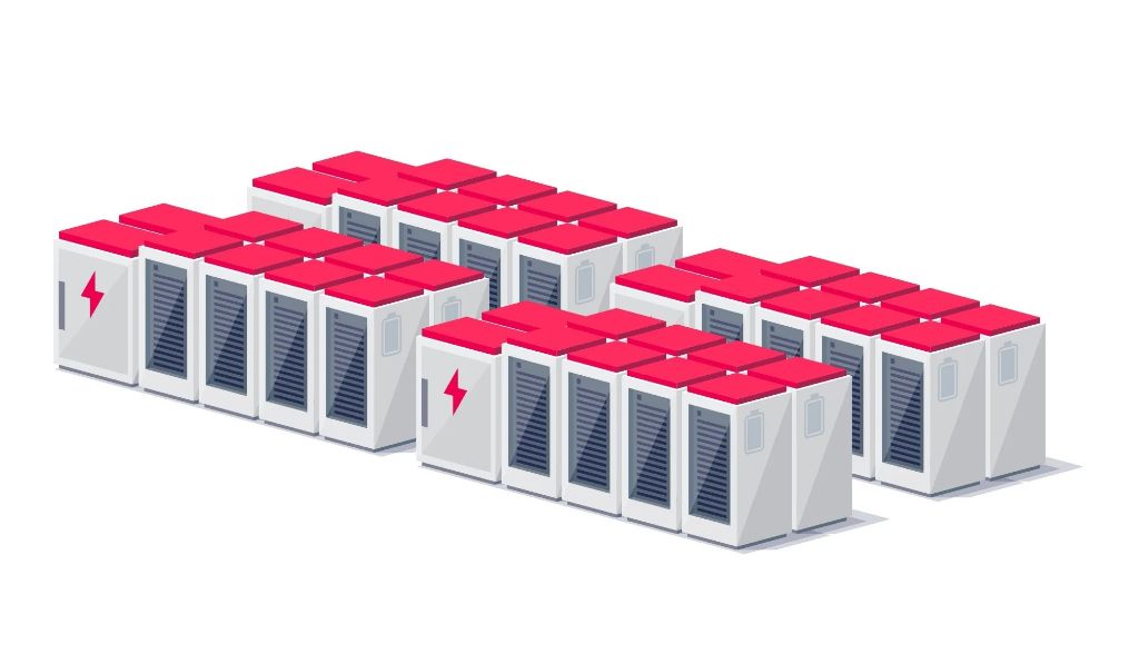 rows of lithium ion batteries used for energy storage