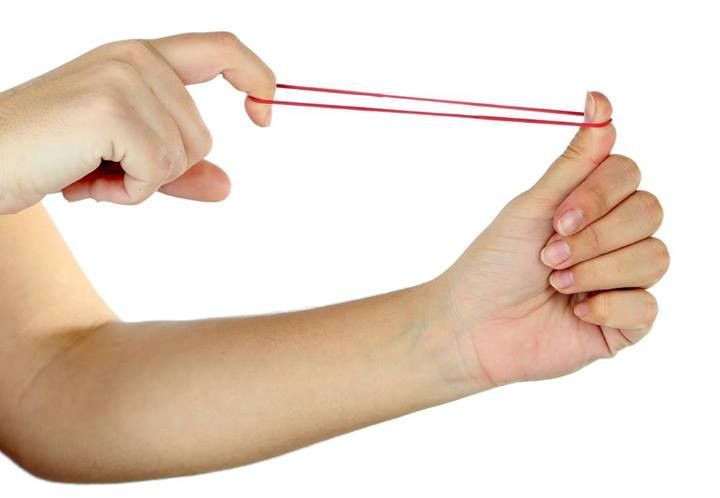 rubber band being stretched, gaining potential energy