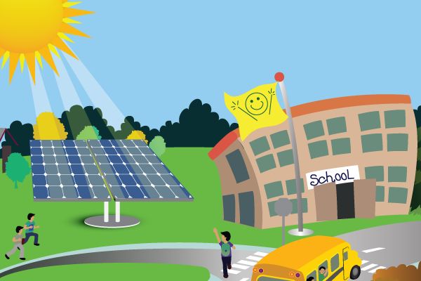 solar panels on a school roof provide clean energy and sustainability lessons for students.