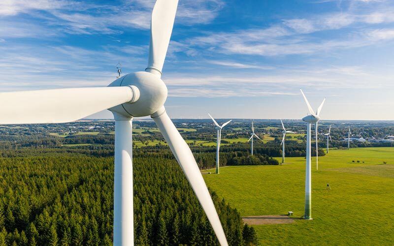 wind turbines in a field generating renewable electricity